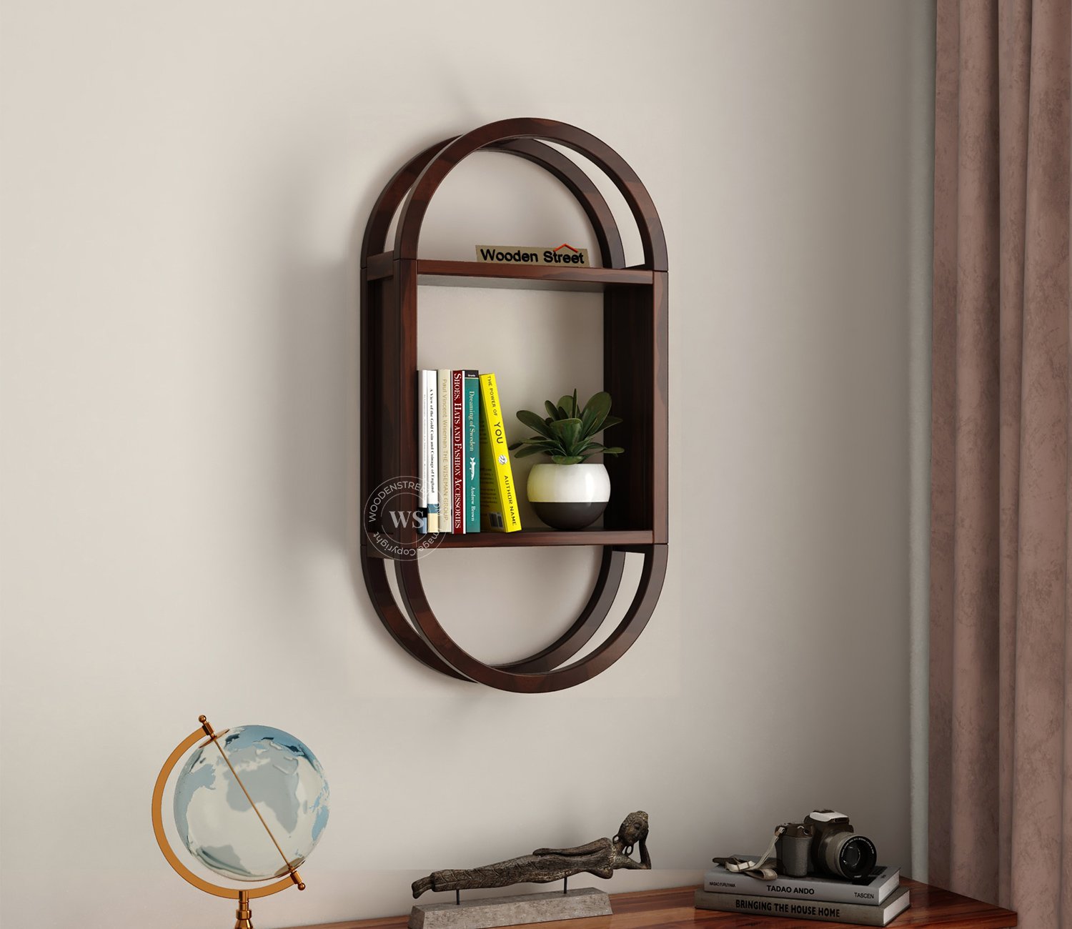 Samika Sheesham Wood Wall Shelf (Walnut Finish)