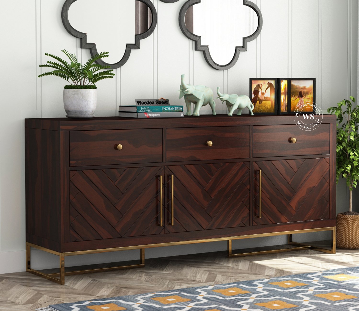 Jett Sheesham Wood Cabinet and Sideboard (Walnut Finish)