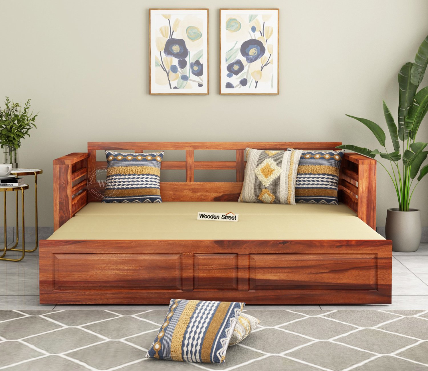 Feltro Sheesham Wood Sofa Bed With Storage