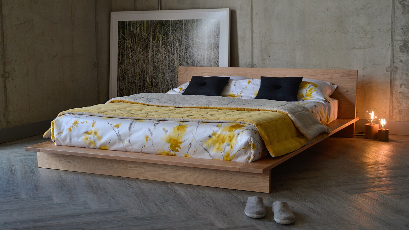 Natural Wood Platform Bed