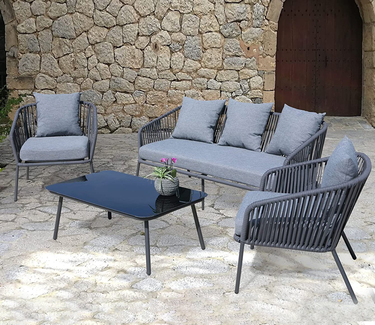 Stylish Grey Rope Outdoor Furniture Set