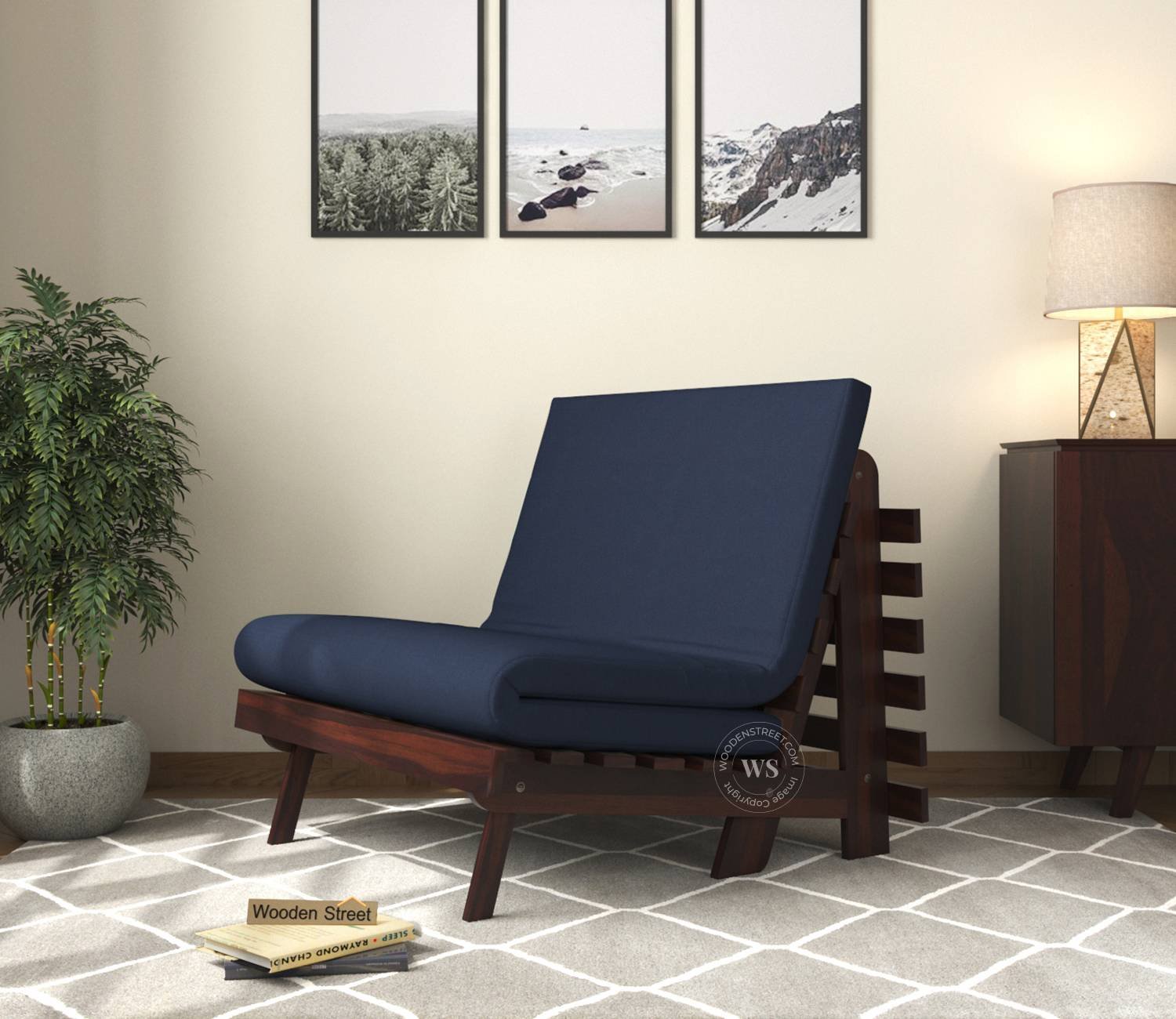 Jovi Single Futon Bed (Walnut Finish, Indigo Ink)