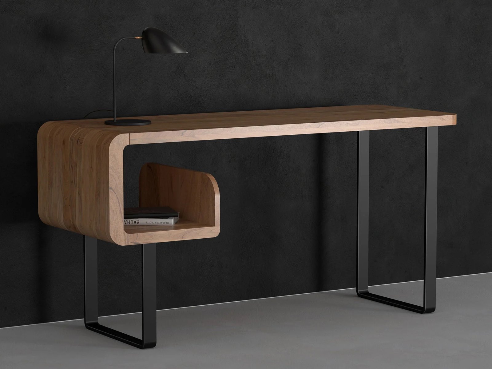 Desk made of solid acacia wood and carbon stee