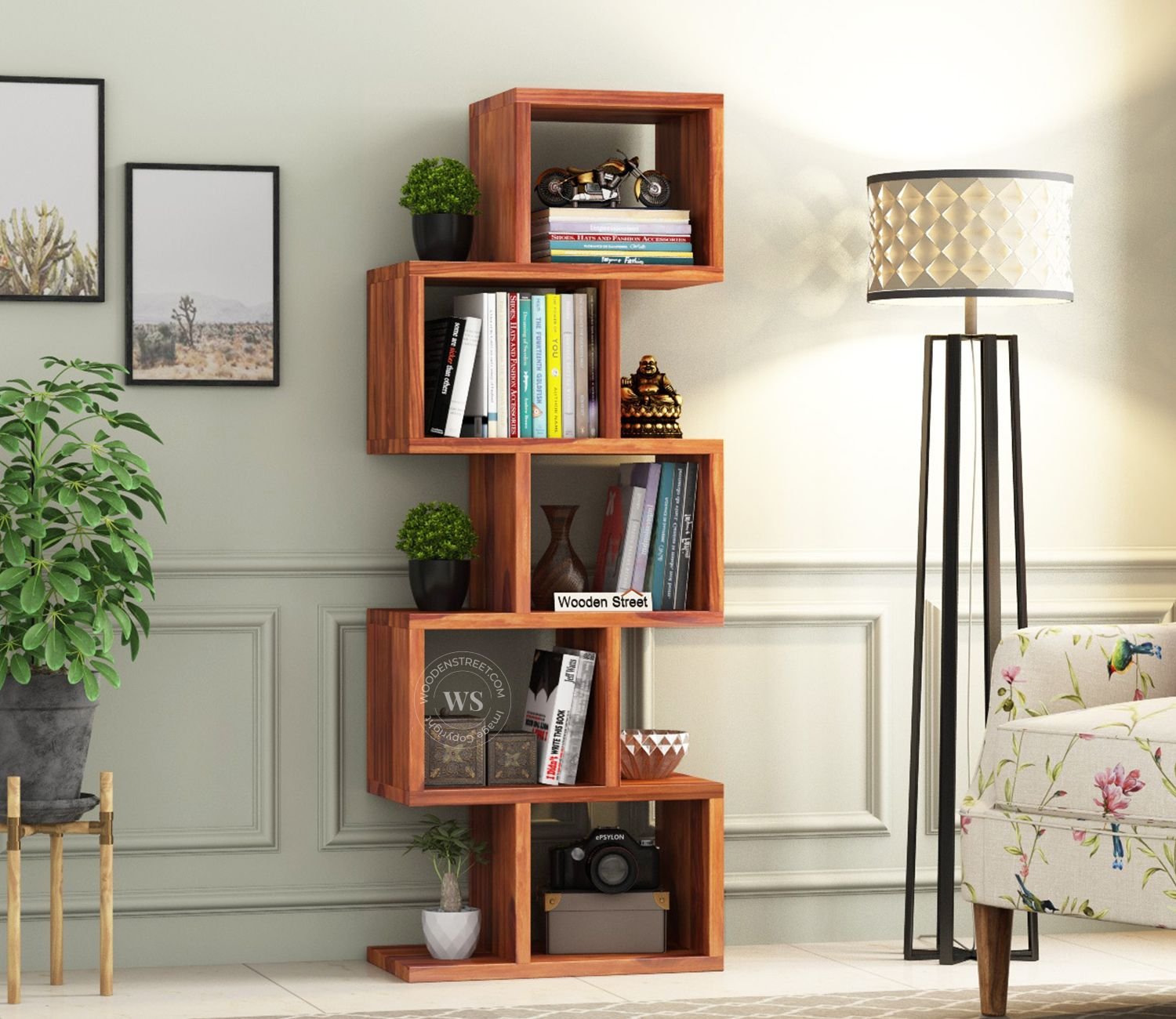 Cagney Sheesham Wood Ladder Book Shelf (Honey Finish)