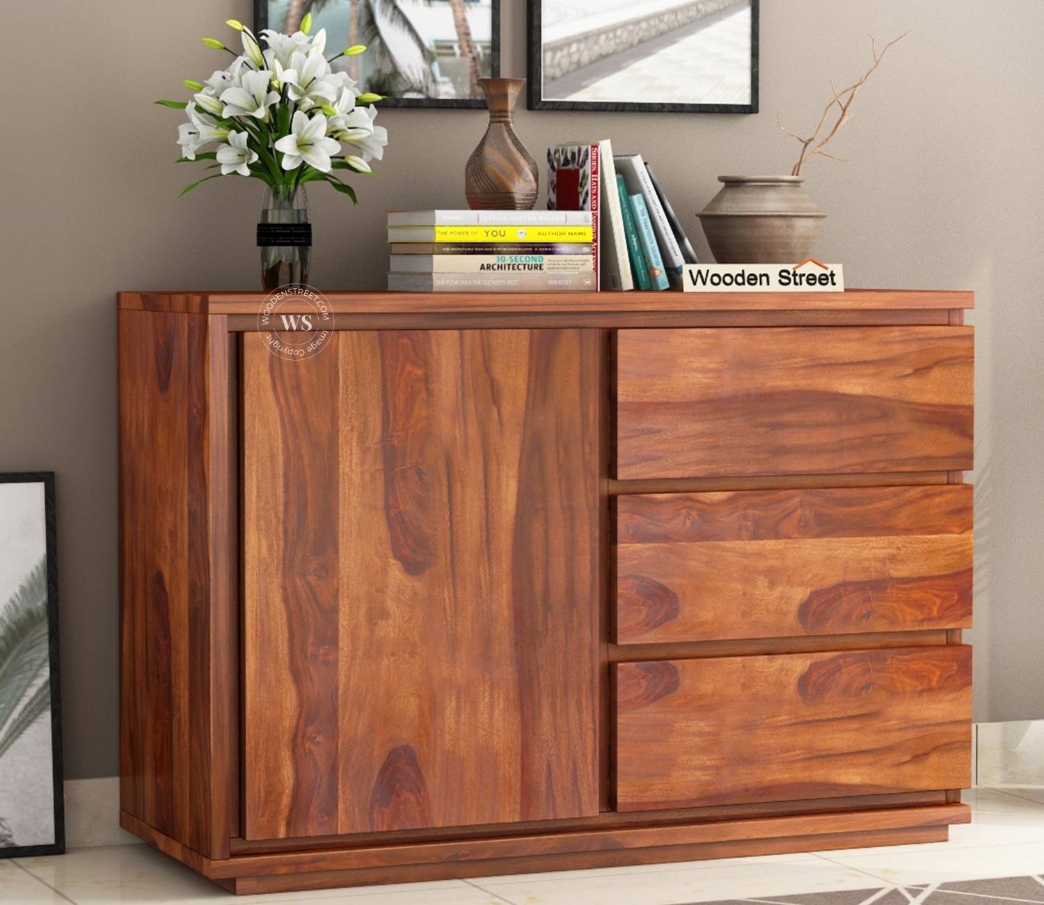 Hazeline 3-Drawer Wooden Chest Of Drawers (Honey Finish)