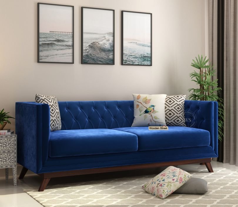 Berlin 3 Seater Sofa (Velvet, Indigo Blue)