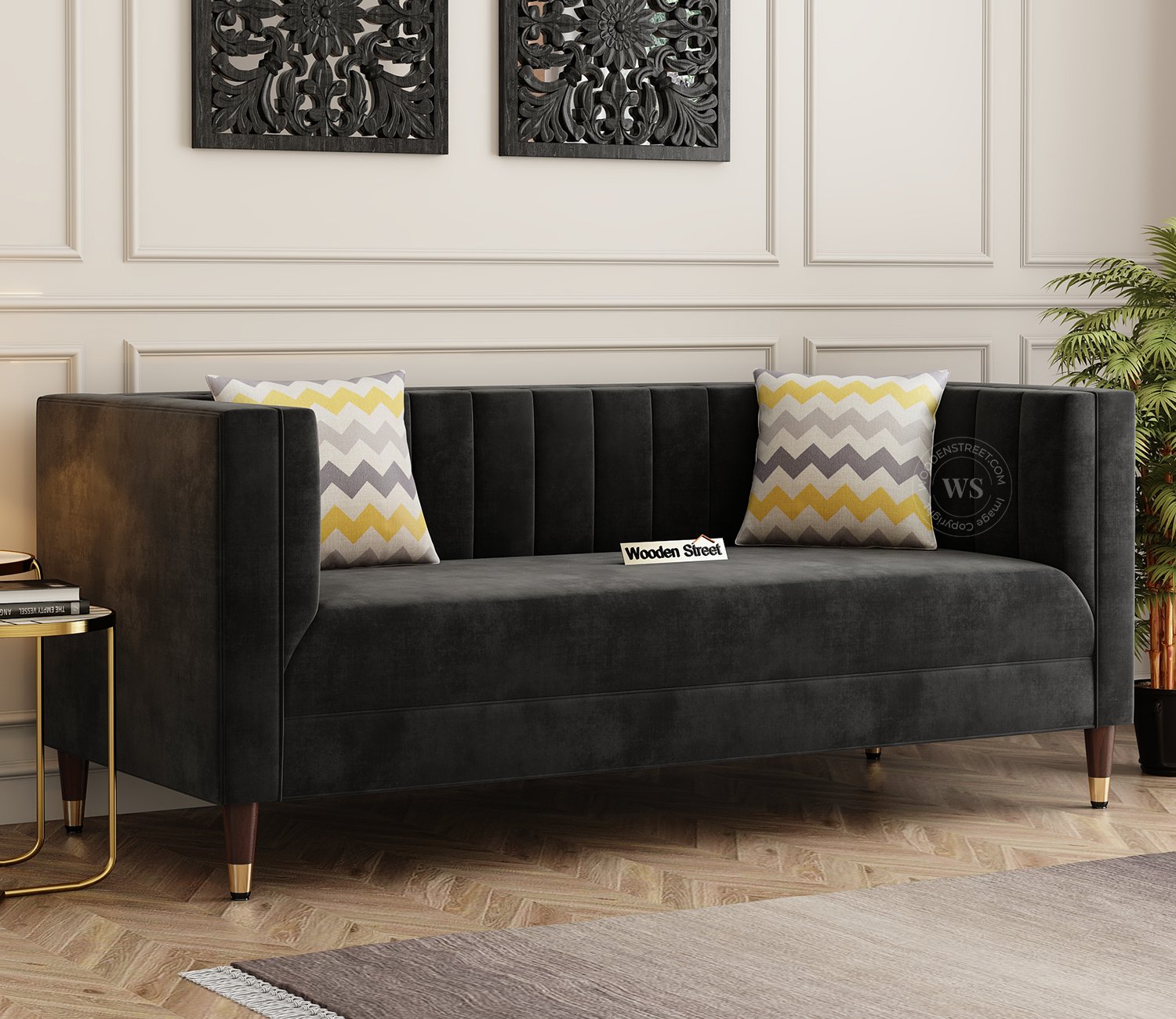 Amaya 3 Seater Sofa (Velvet, Graphite Grey)