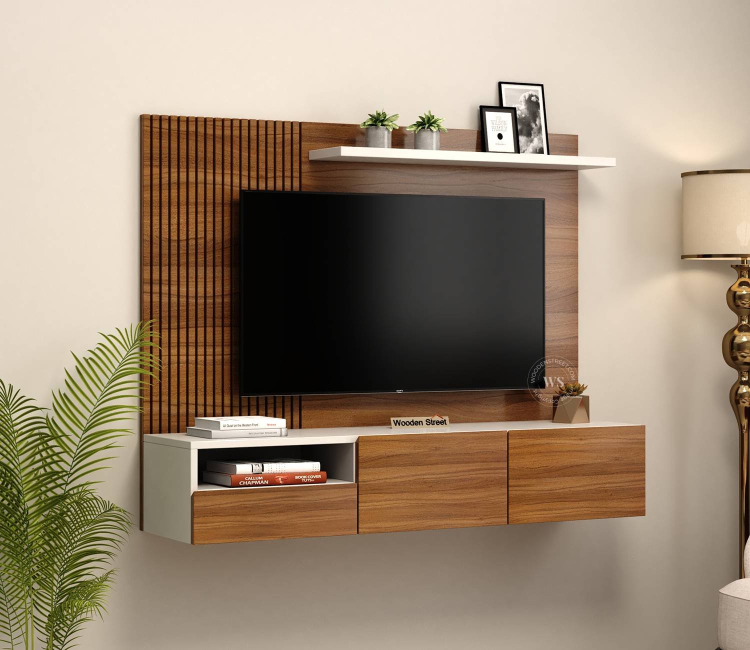 Hailey Engineered Wood Wall-Mounted Tv Unit with Shelf & Drawers