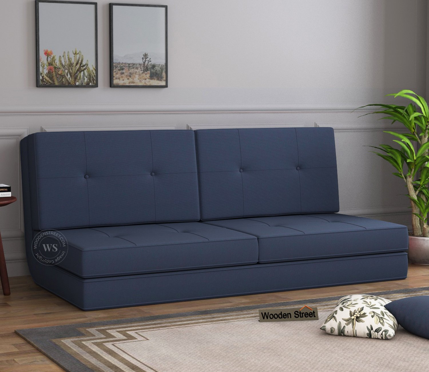 Coleman Futon Sofa Cum Bed (Two Seater, Indigo Ink)